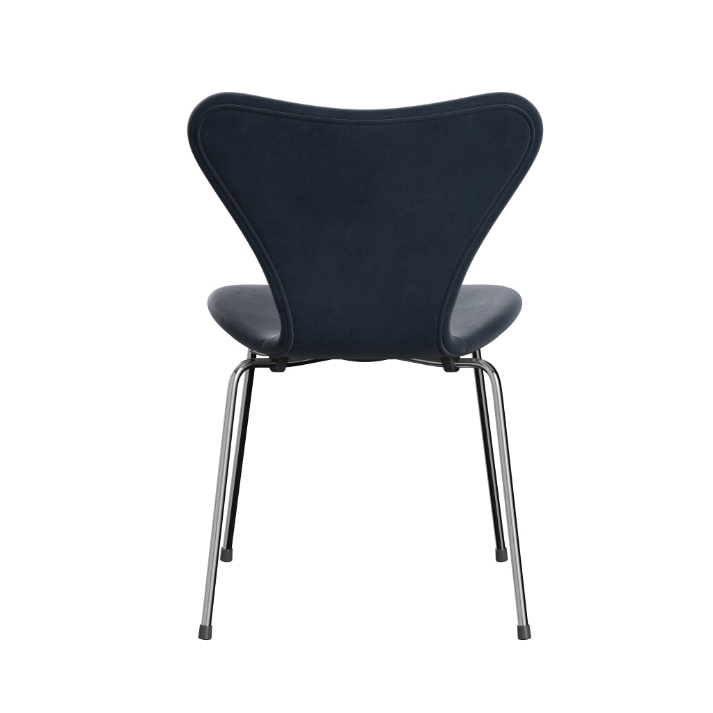 Fritz Hansen 3107 Chair Full Upholstery, Chrome/Belfast Velvet Grey Blue