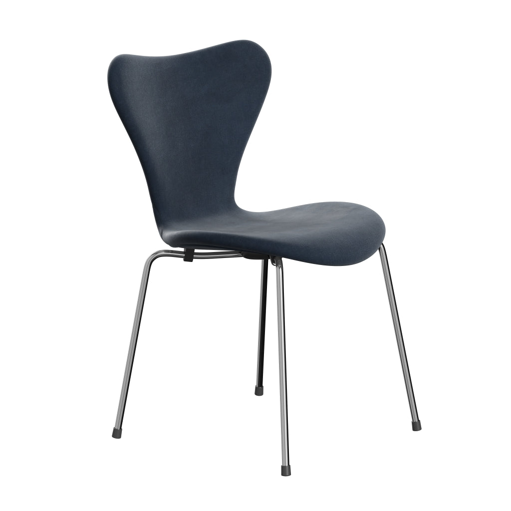 Fritz Hansen 3107 Židle plné čalounění, Chrome/Belfast Velvet Grey Blue