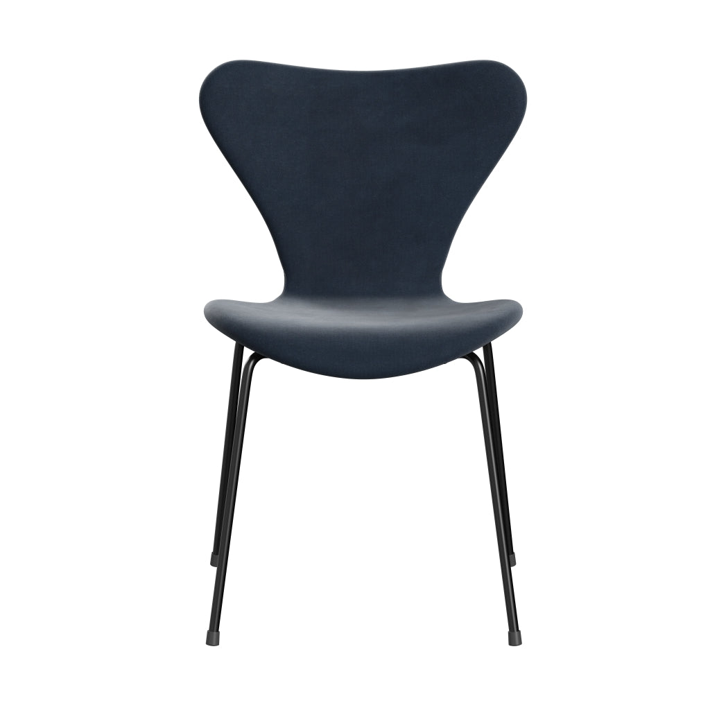 Fritz Hansen 3107 Chair Full Upholstery, Black/Belfast Velvet Grey Blue