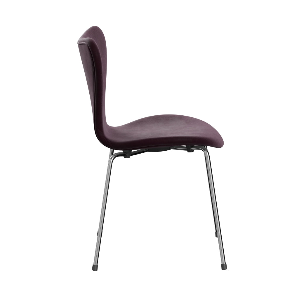 Fritz Hansen 3107 židle plné čalounění, Chrome/Belfast Velvet Dark Plum