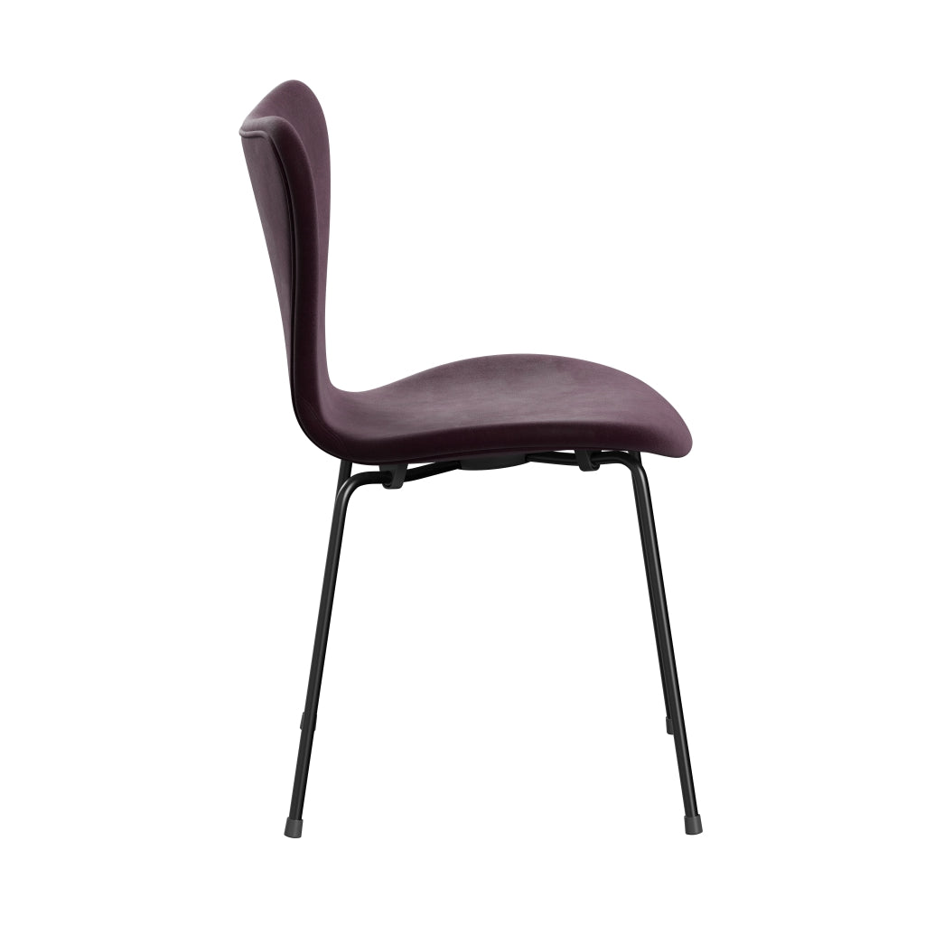 Fritz Hansen 3107 Chair Full Upholstery, Black/Belfast Velvet Dark Plum