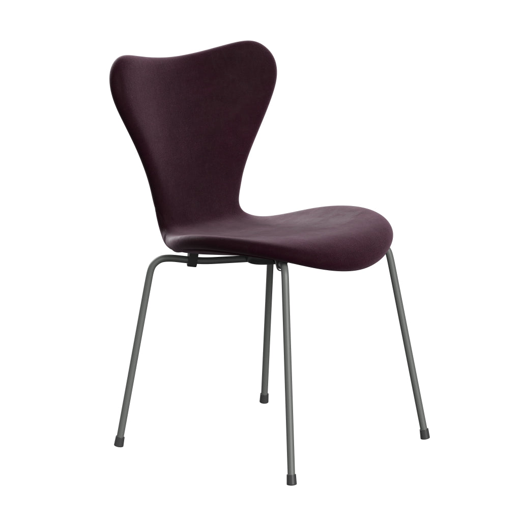 Fritz Hansen 3107 Chair Full Upholstery, Silver Grey/Belfast Velvet Dark Plum