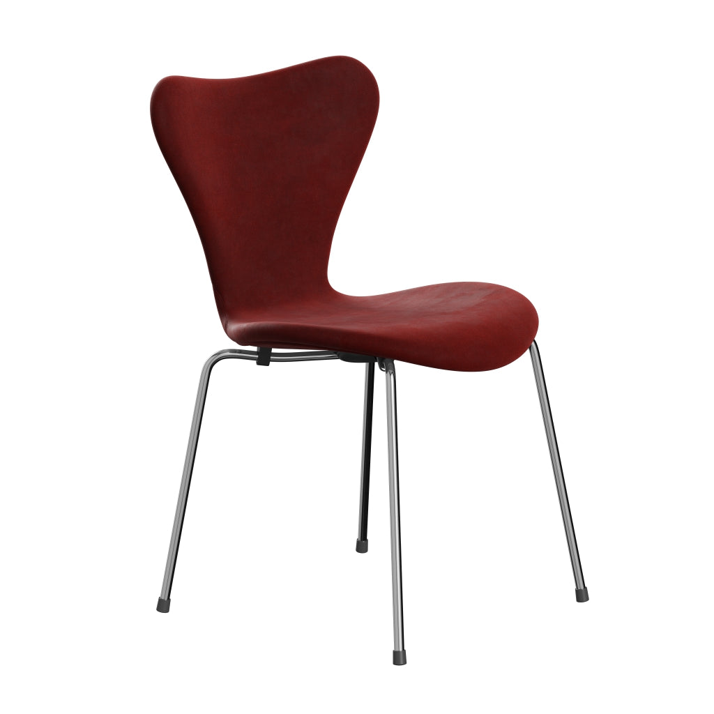 Fritz Hansen 3107 Židle plné čalounění, Chrome/Belfast Velvet Autumn Red