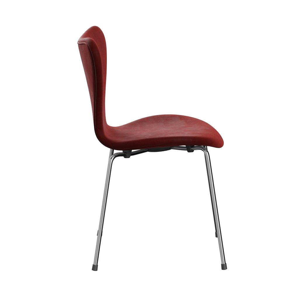 Fritz Hansen 3107 Židle plné čalounění, Chrome/Belfast Velvet Autumn Red