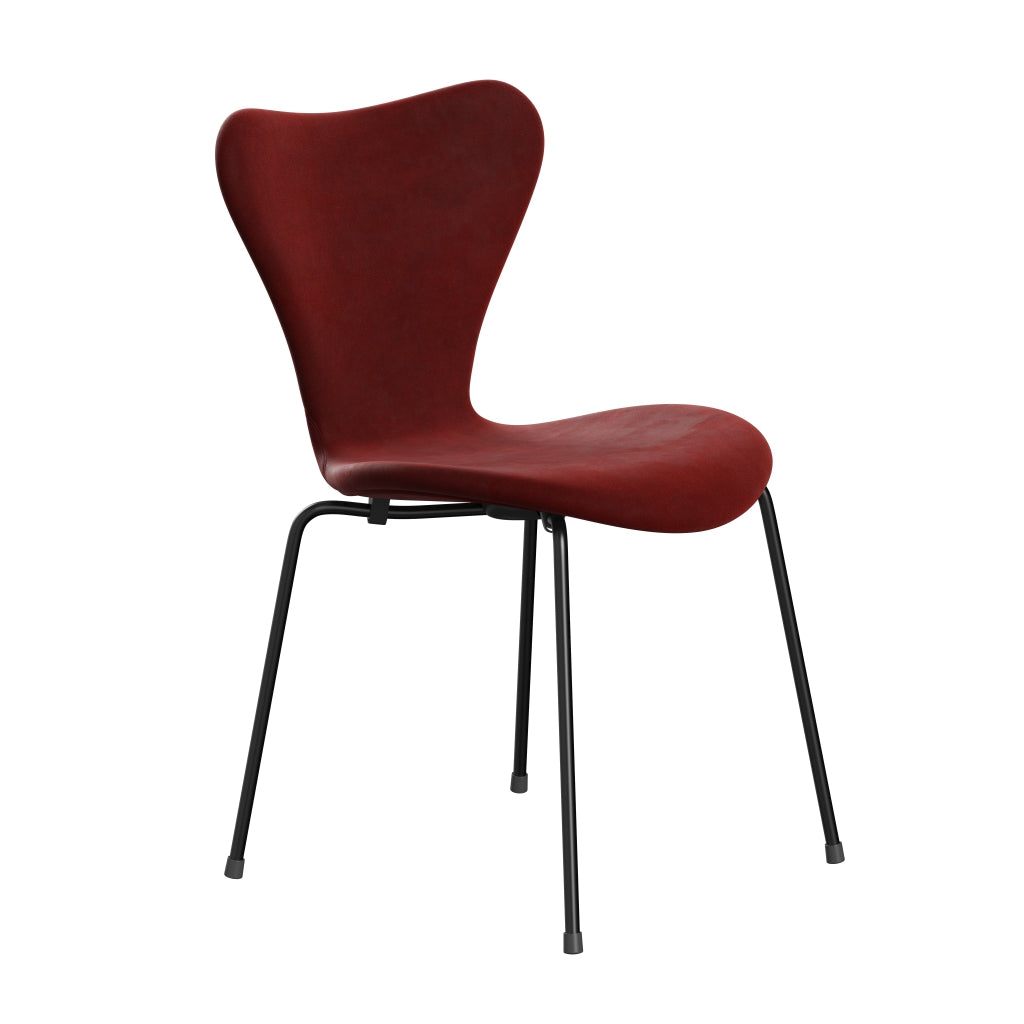 Fritz Hansen 3107 Chair Full Upholstery, Black/Belfast Velvet Autumn Red