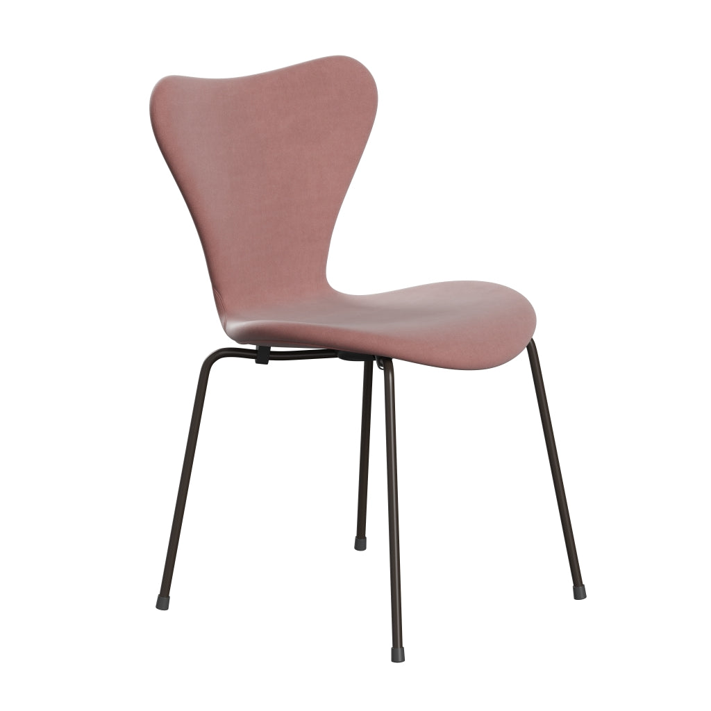 Fritz Hansen 3107 Chair Full Upholstery, Brown Bronze/Belfast Velvet Misty Rose