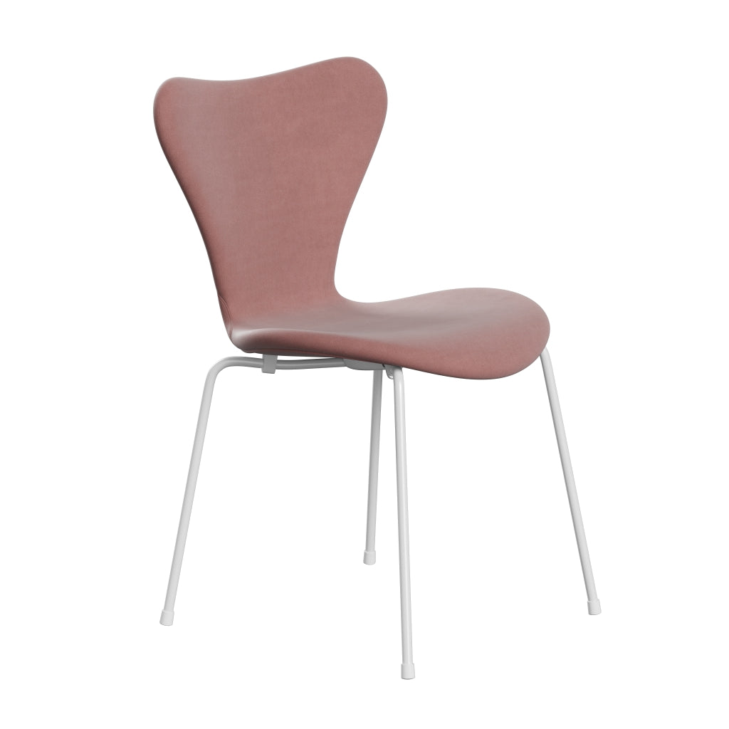 Fritz Hansen 3107 Židle plné čalounění, bílá/Belfast Velvet Misty Rose