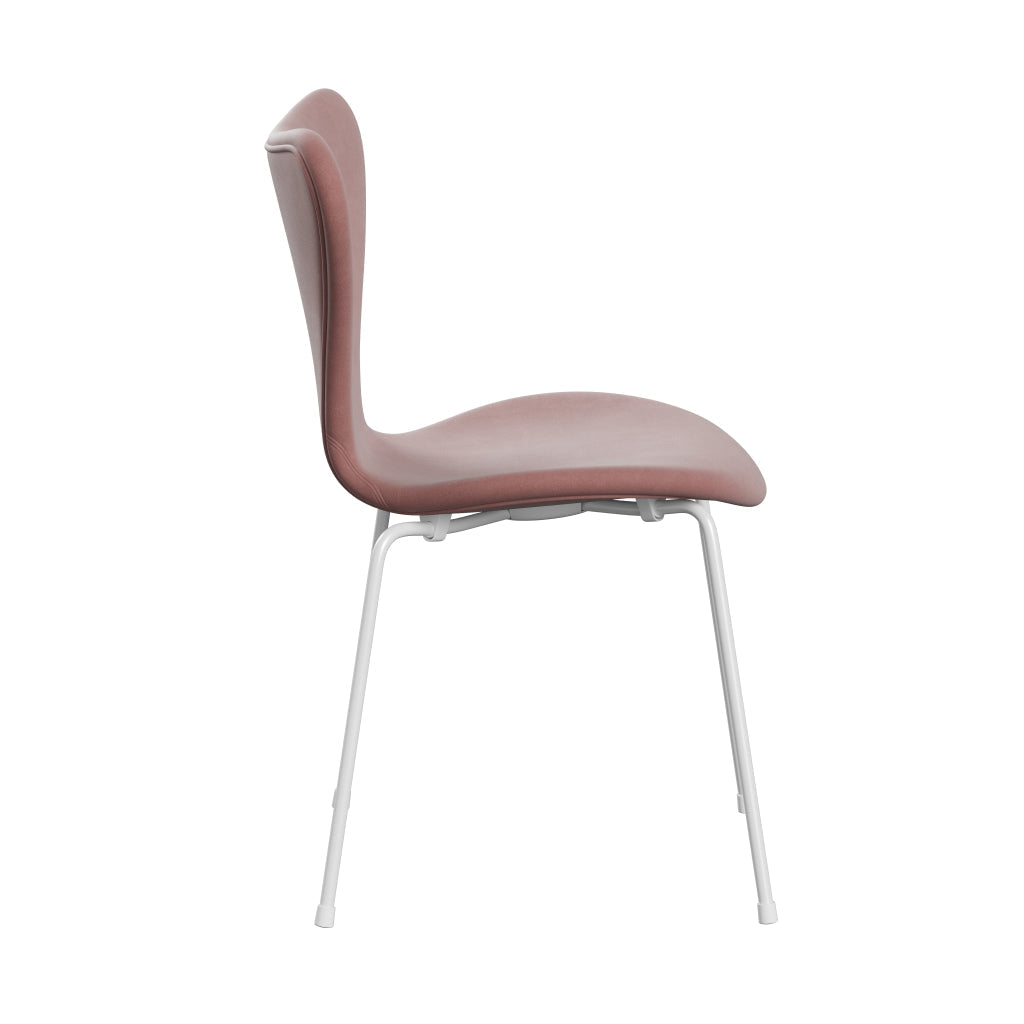 Fritz Hansen 3107 Židle plné čalounění, bílá/Belfast Velvet Misty Rose