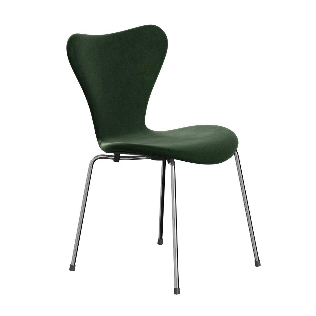 Fritz Hansen 3107 židle plné čalounění, Chrome/Belfast Velvet Forest Green