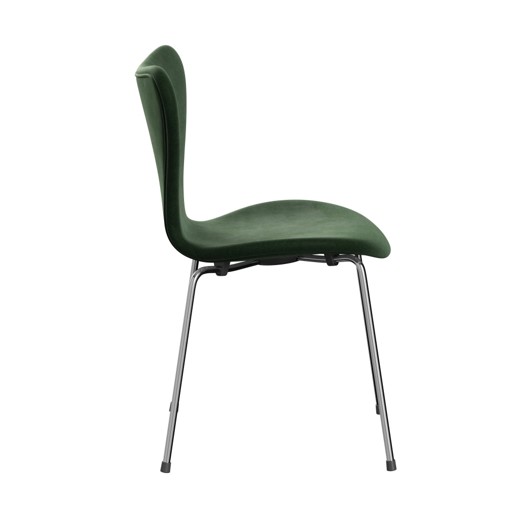 Fritz Hansen 3107 Chair Full Upholstery, Chrome/Belfast Velvet Forest Green