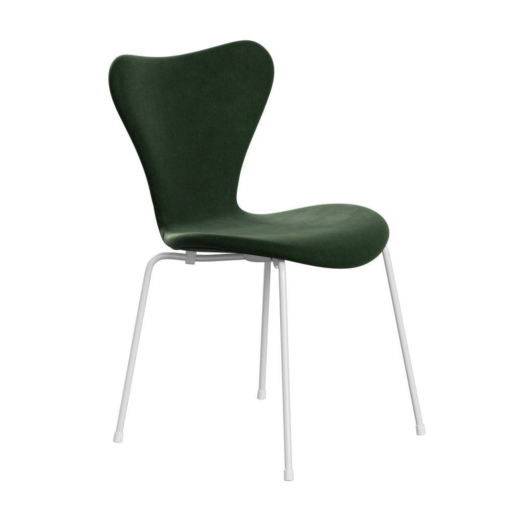 Fritz Hansen 3107 Židle plné čalounění, bílá/Belfast Velvet Forest Green