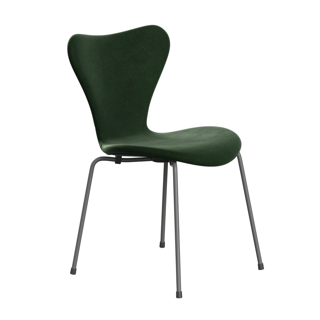 Fritz Hansen 3107 Židle plné čalounění, stříbrná šedá/Belfast Velvet Forest Green