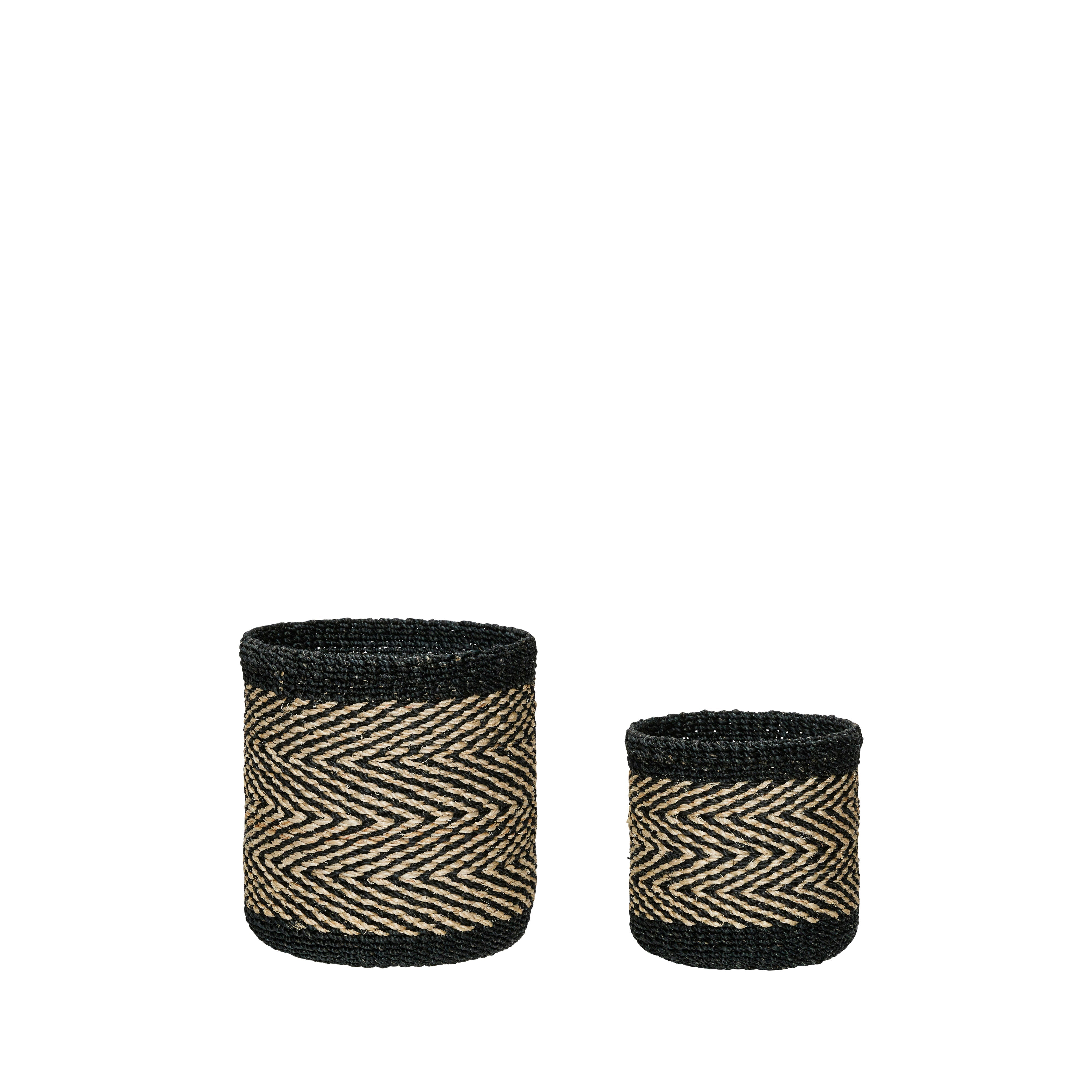 Hübsch Criss Cross Baskets Black/Natural (Set Of 2)