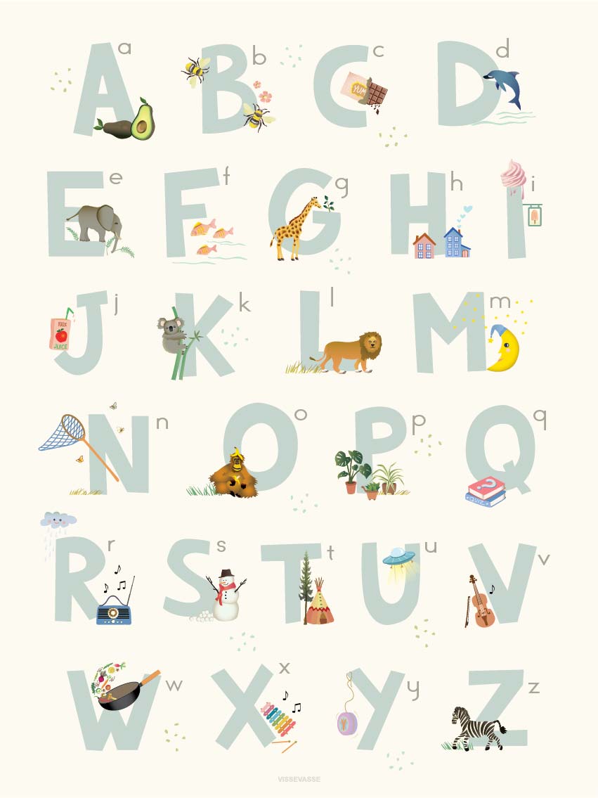 Vissevasse Alphabet Blue English Poster, 30x40 Cm