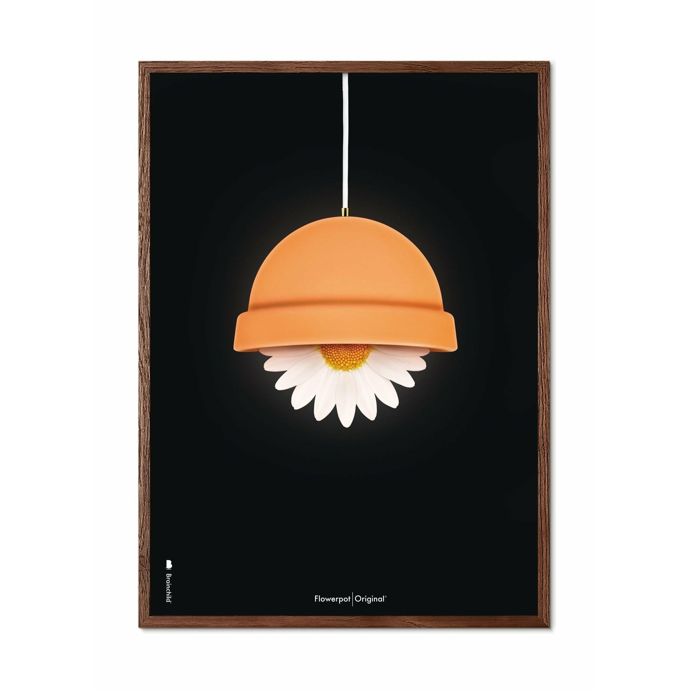 Brainchild Flowerpot Classic Poster, Frame Made Of Dark Wood 50x70 Cm, Black Background