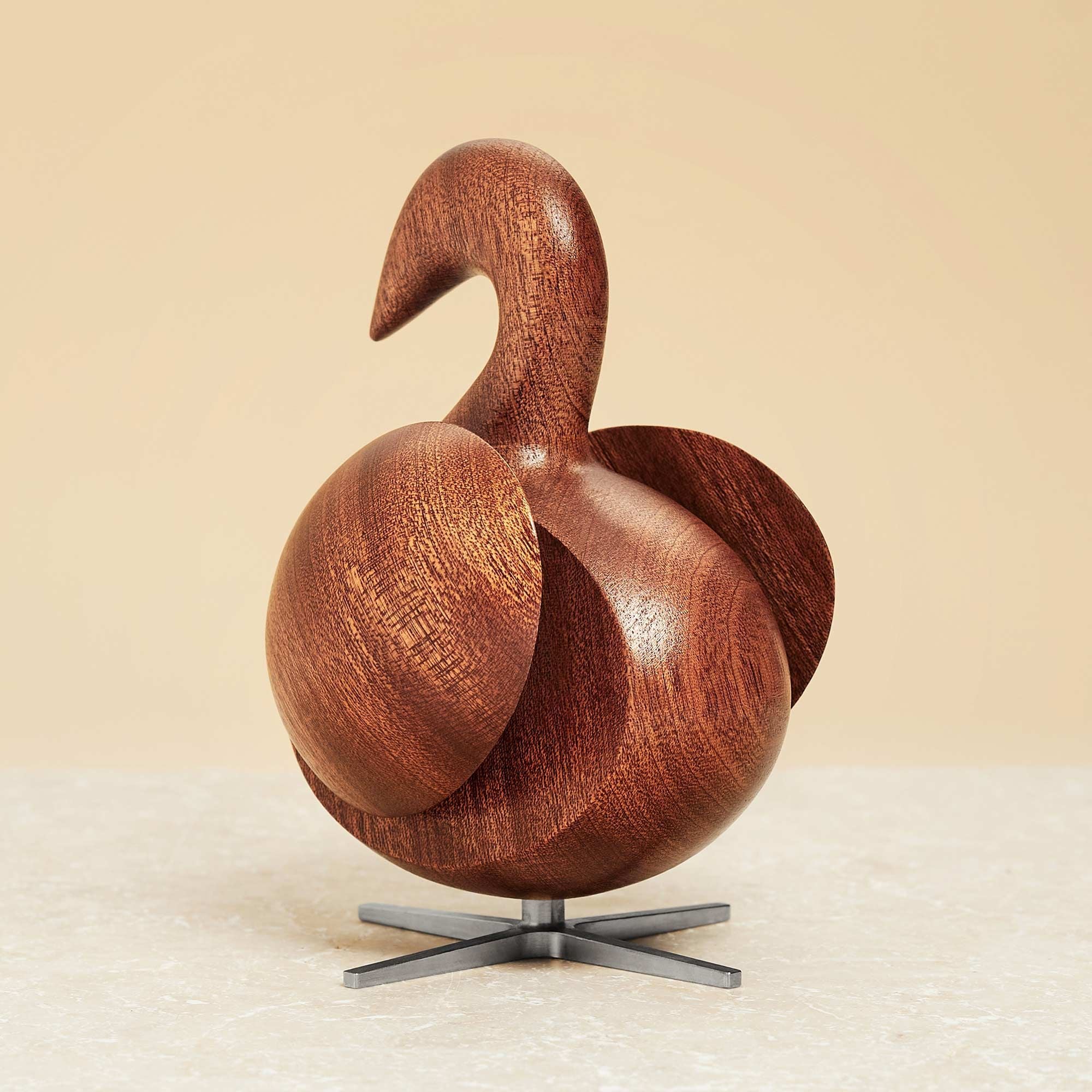 Brainchild Of The Swan Wooden Figure Mahogany, Steel Base