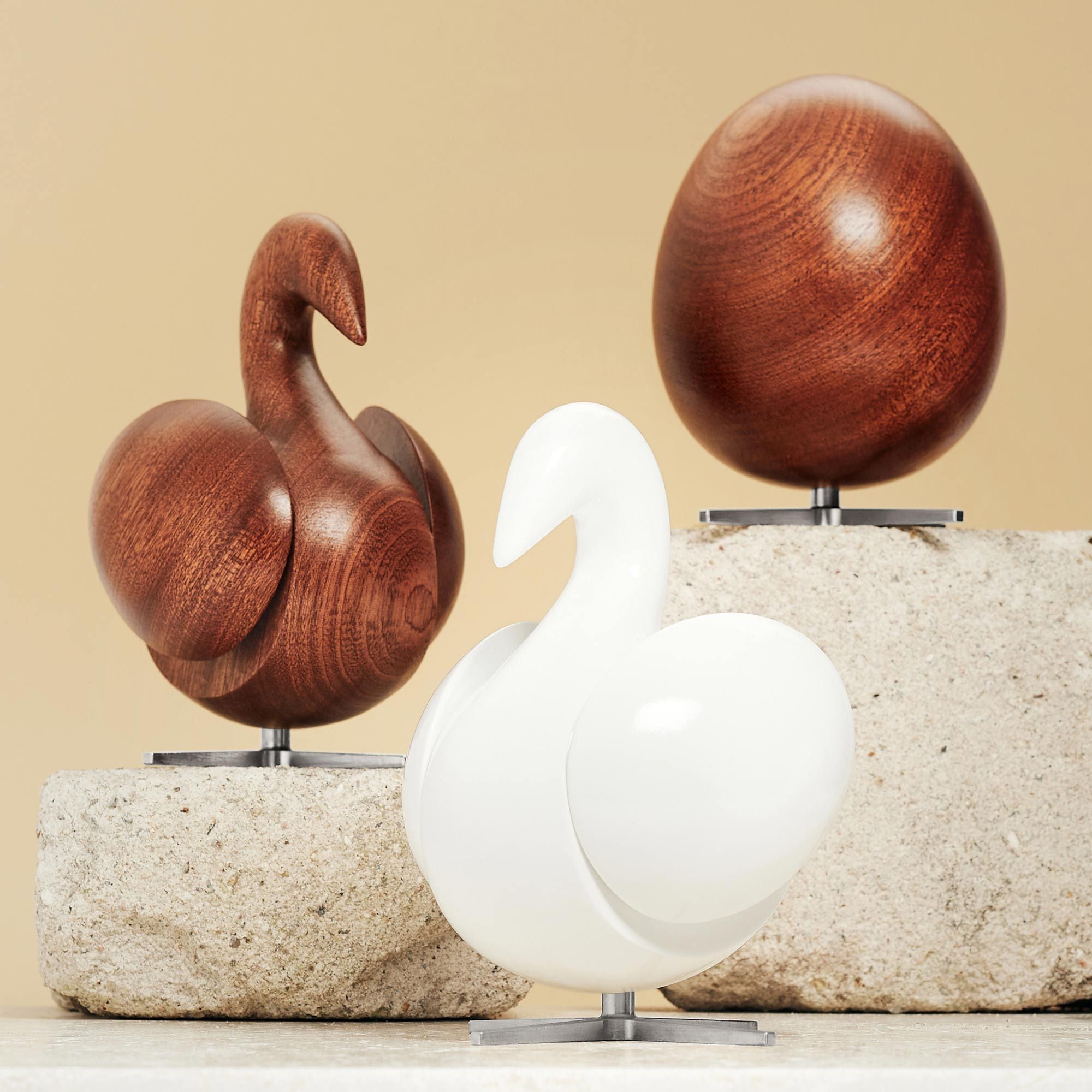 Brainchild Of The Swan Wooden Figure Mahogany, Steel Base