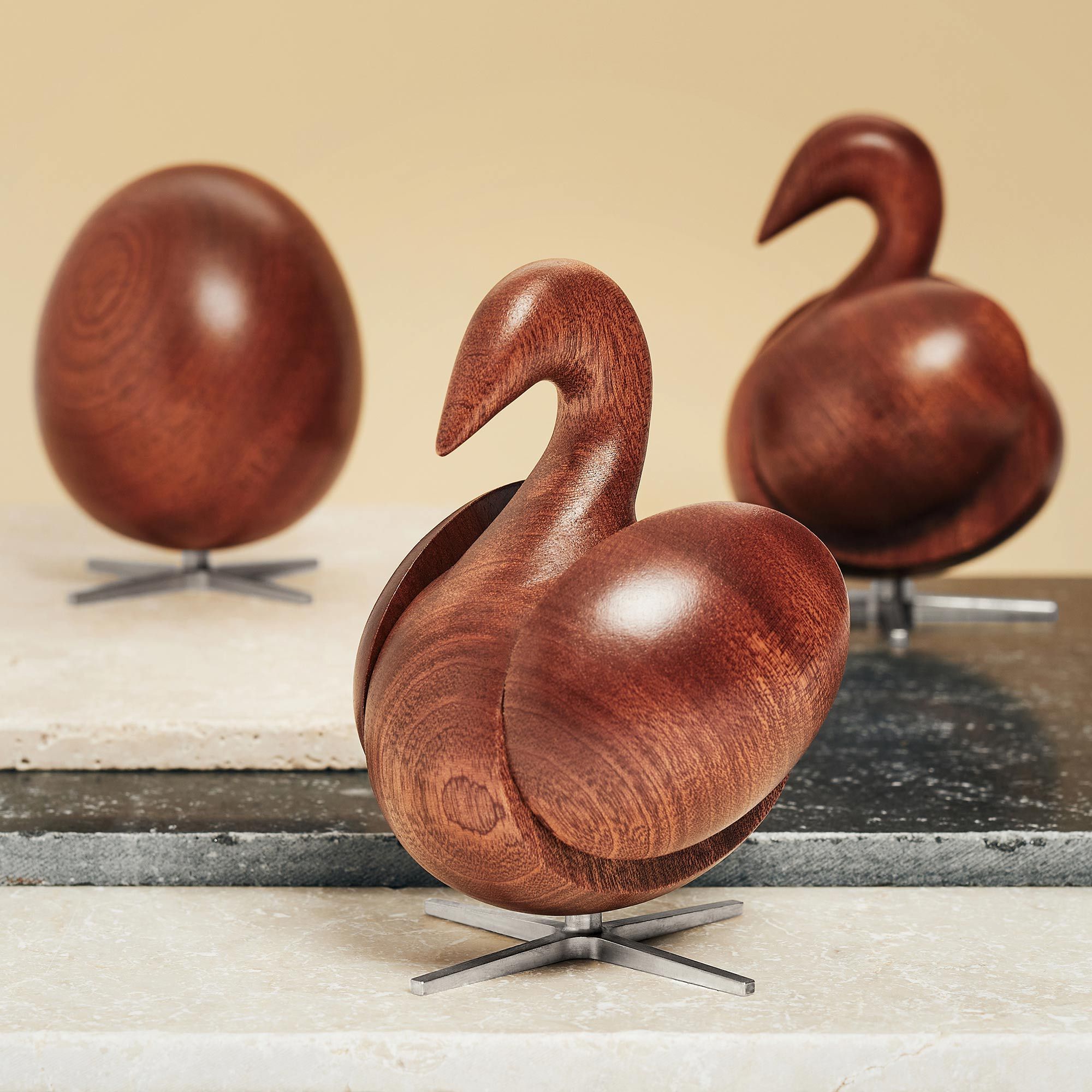 Brainchild Of The Swan Wooden Figure Mahogany, Steel Base