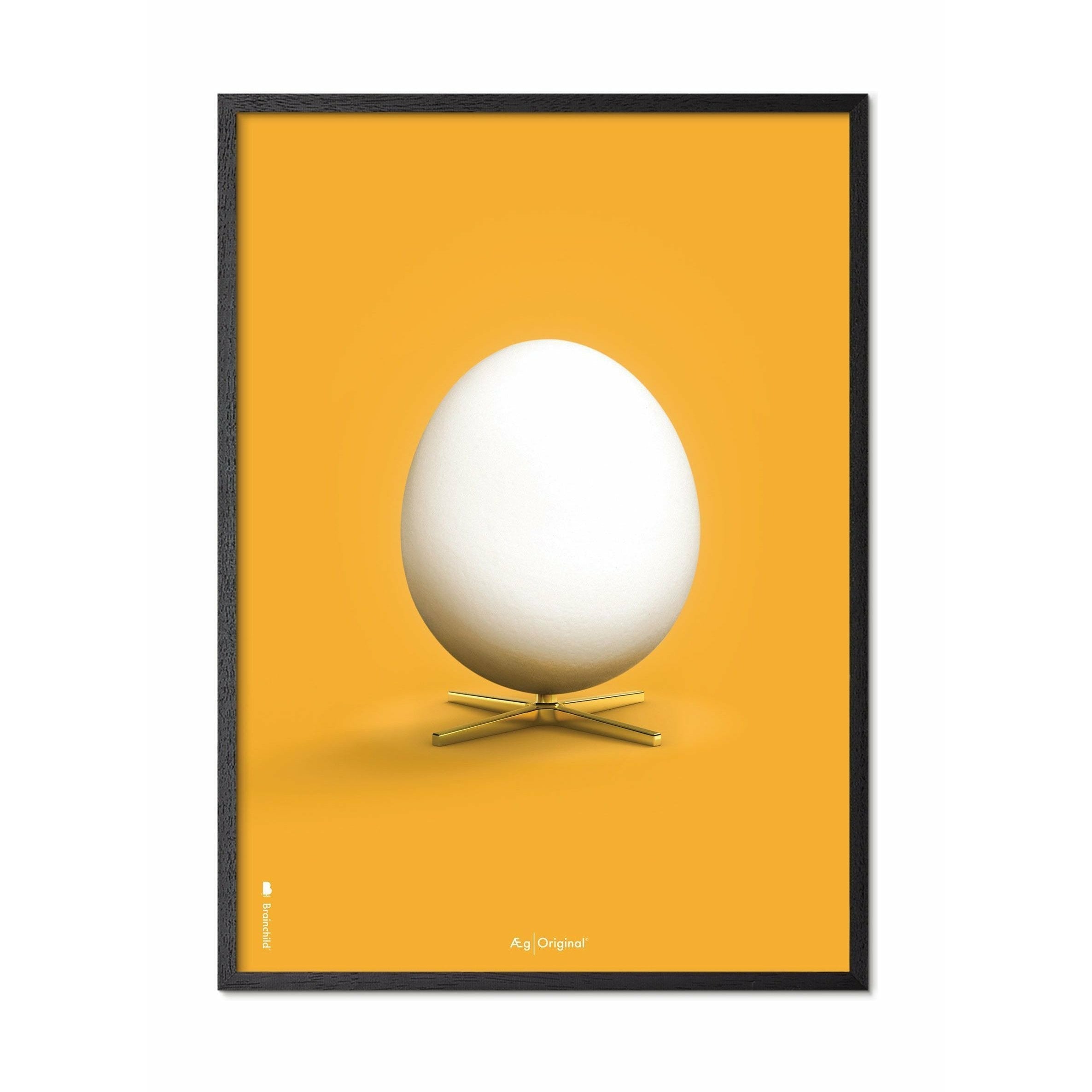 Klasický plakát mozkového vajíčka, rám v černém lakovaném dřevěném dřevu A5, žluté pozadí