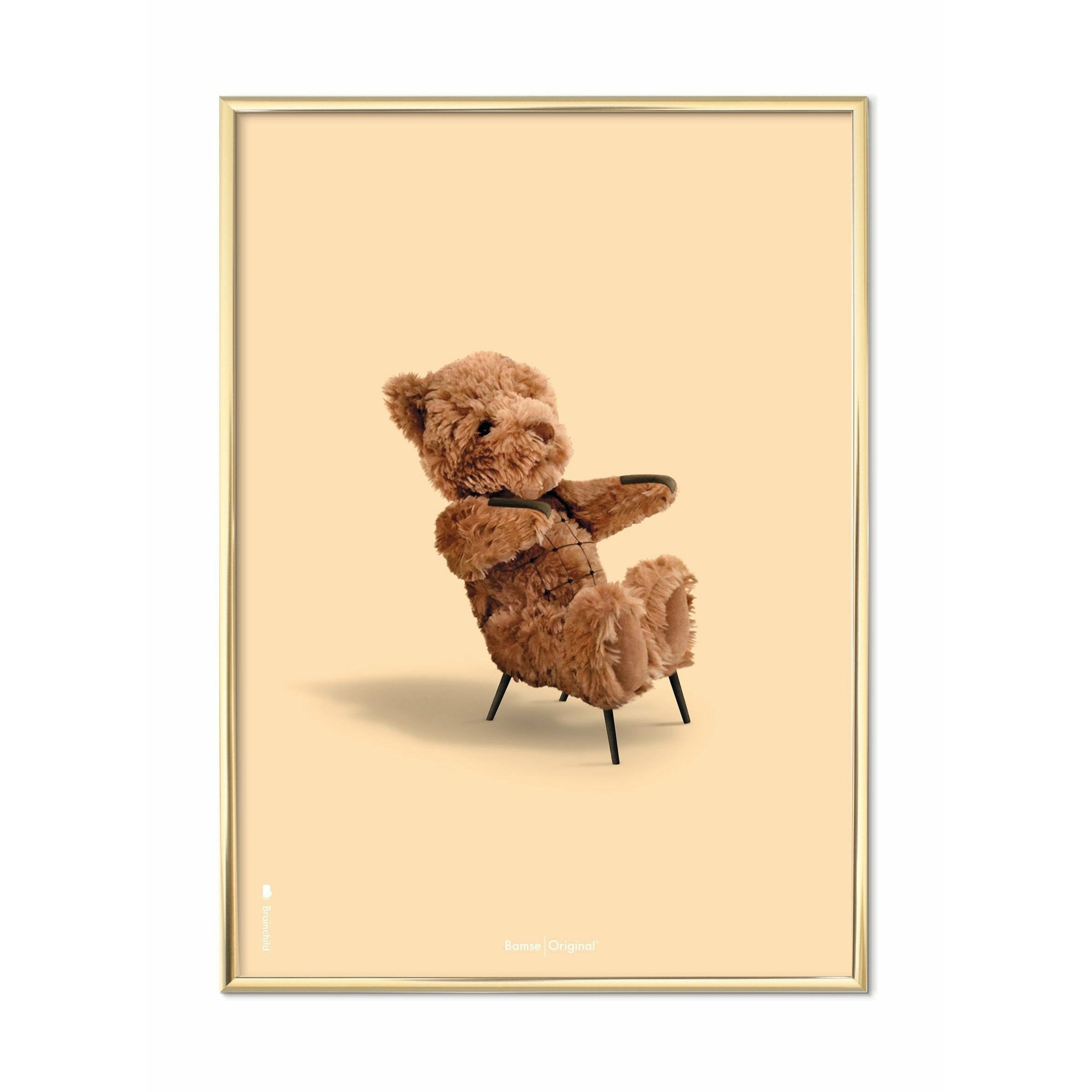 Brainchild Teddy Bear Classic Poster, Brass Frame 70x100 Cm, Sand Colored Background