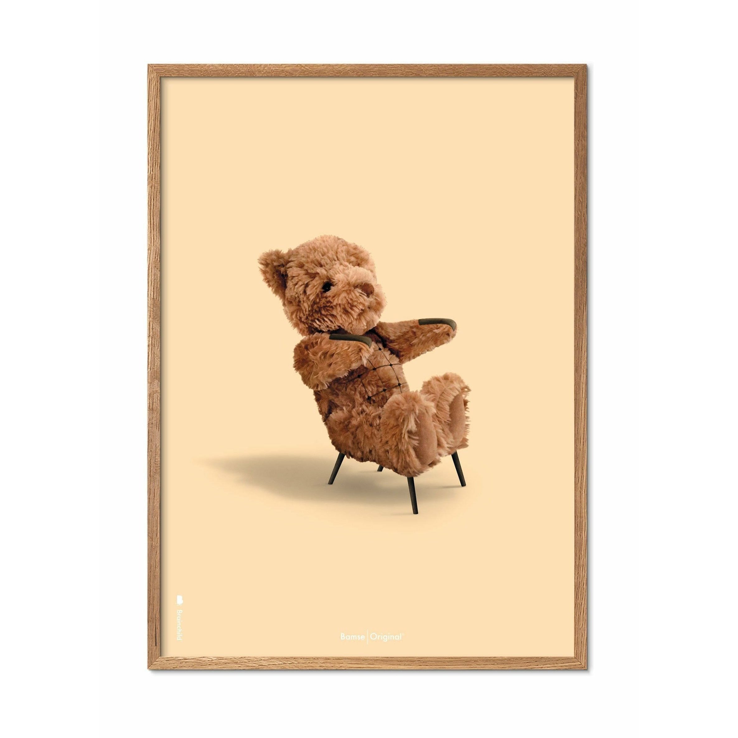 Brainchild Teddy Bear Classic Poster, Frame Made Of Light Wood 30x40 Cm, Sand Colored Background