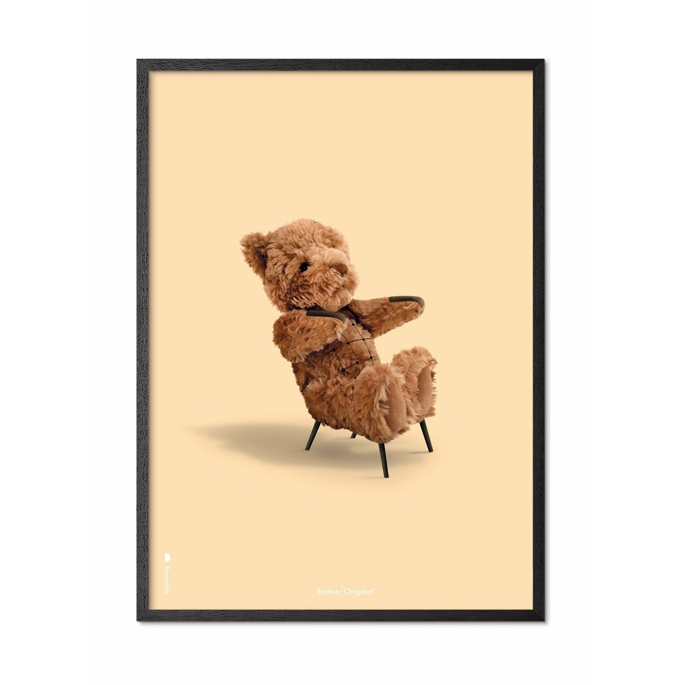 Brainchild Teddy Bear Classic Poster, Frame In Black Lacquered Wood 30x40 Cm, Sand Colored Background