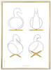 Brainchild Swan Design Sketches Poster Frame Made Of Brass Colored Metal 30x40 Cm, White Background