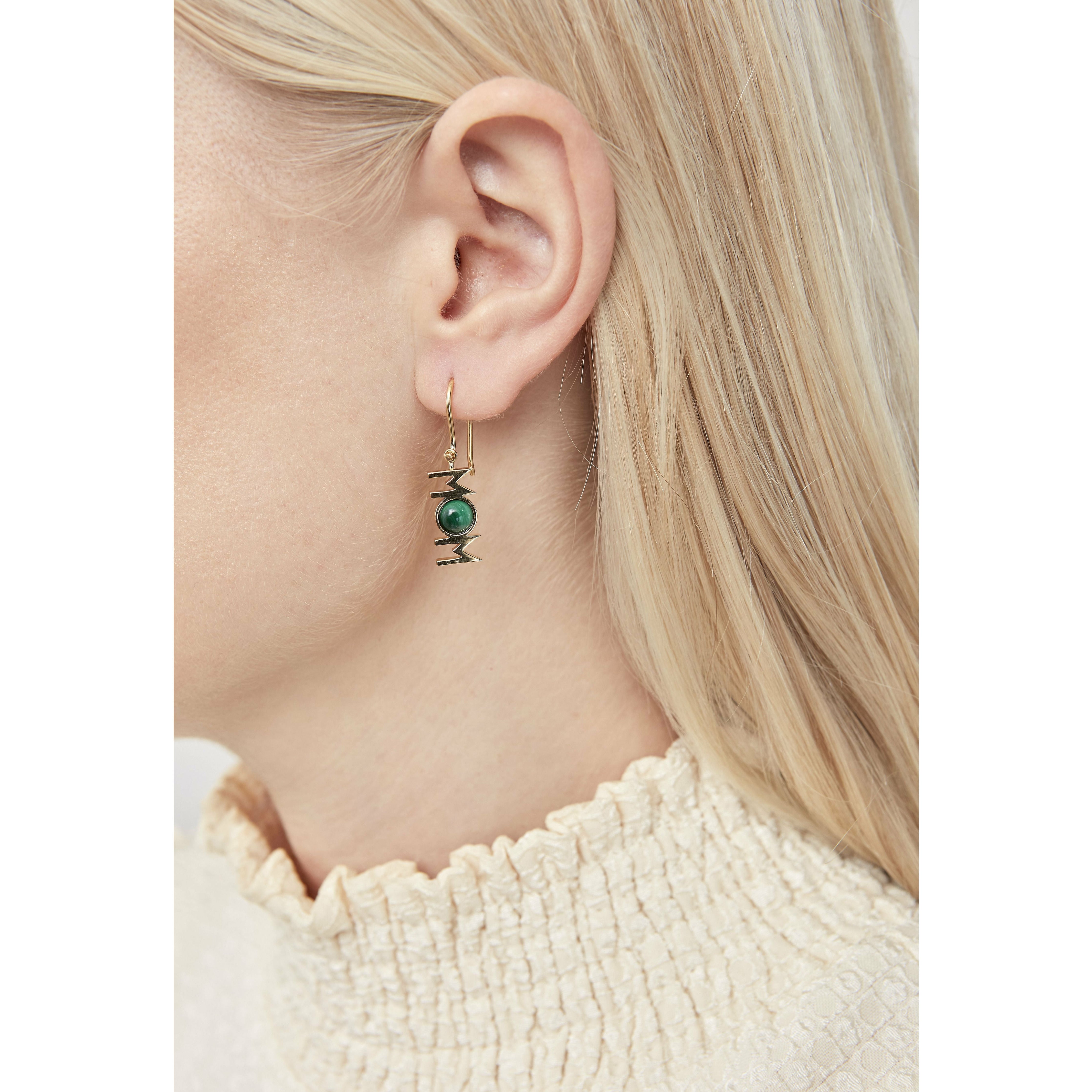 Designové dopisy Skvělé náušnice Mom 1 P CS 18K Gold Ploted, Malachite Green