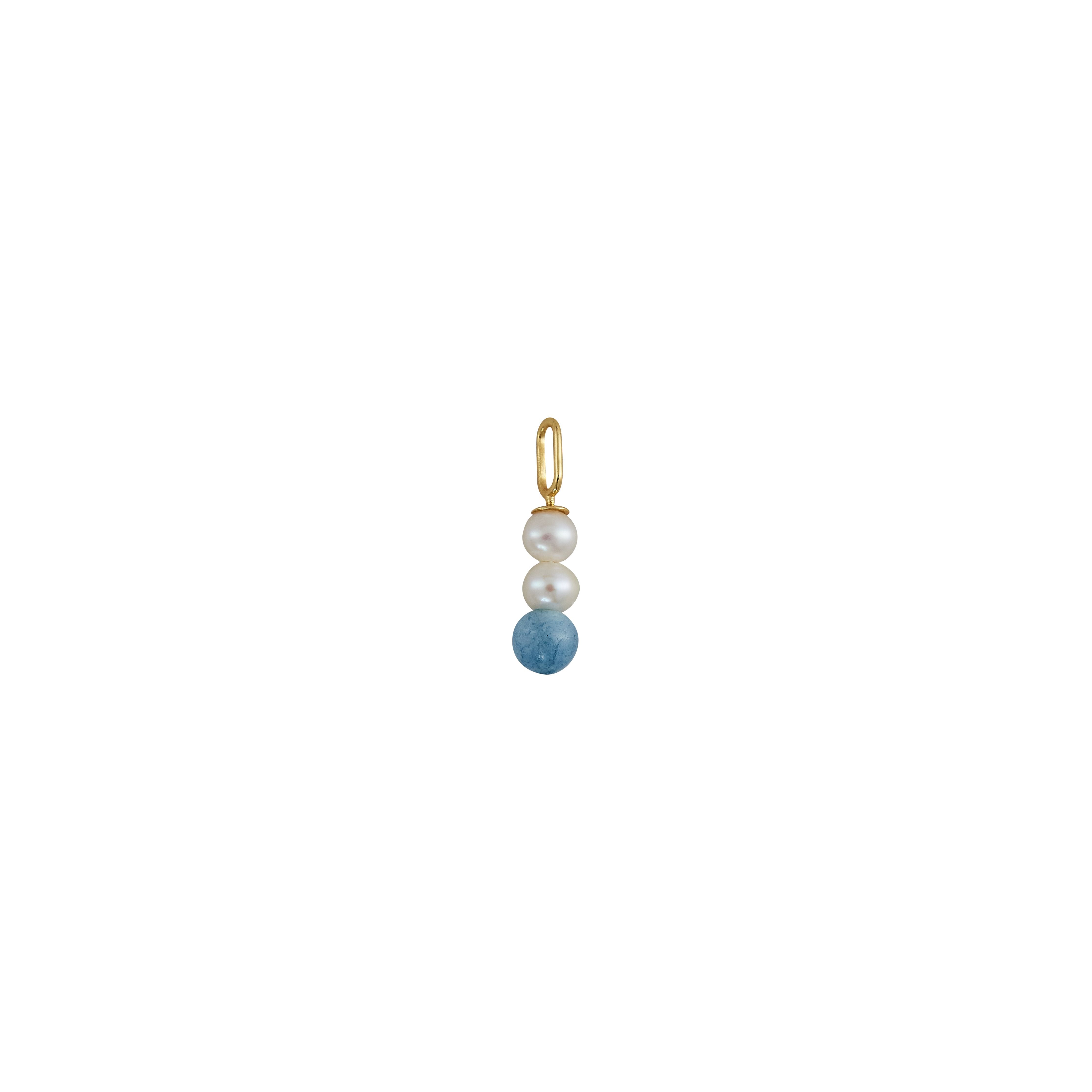 Design Letters Pearl Stick Charm 4 Mm Pendant Gold Plated, Aquamarine Blue