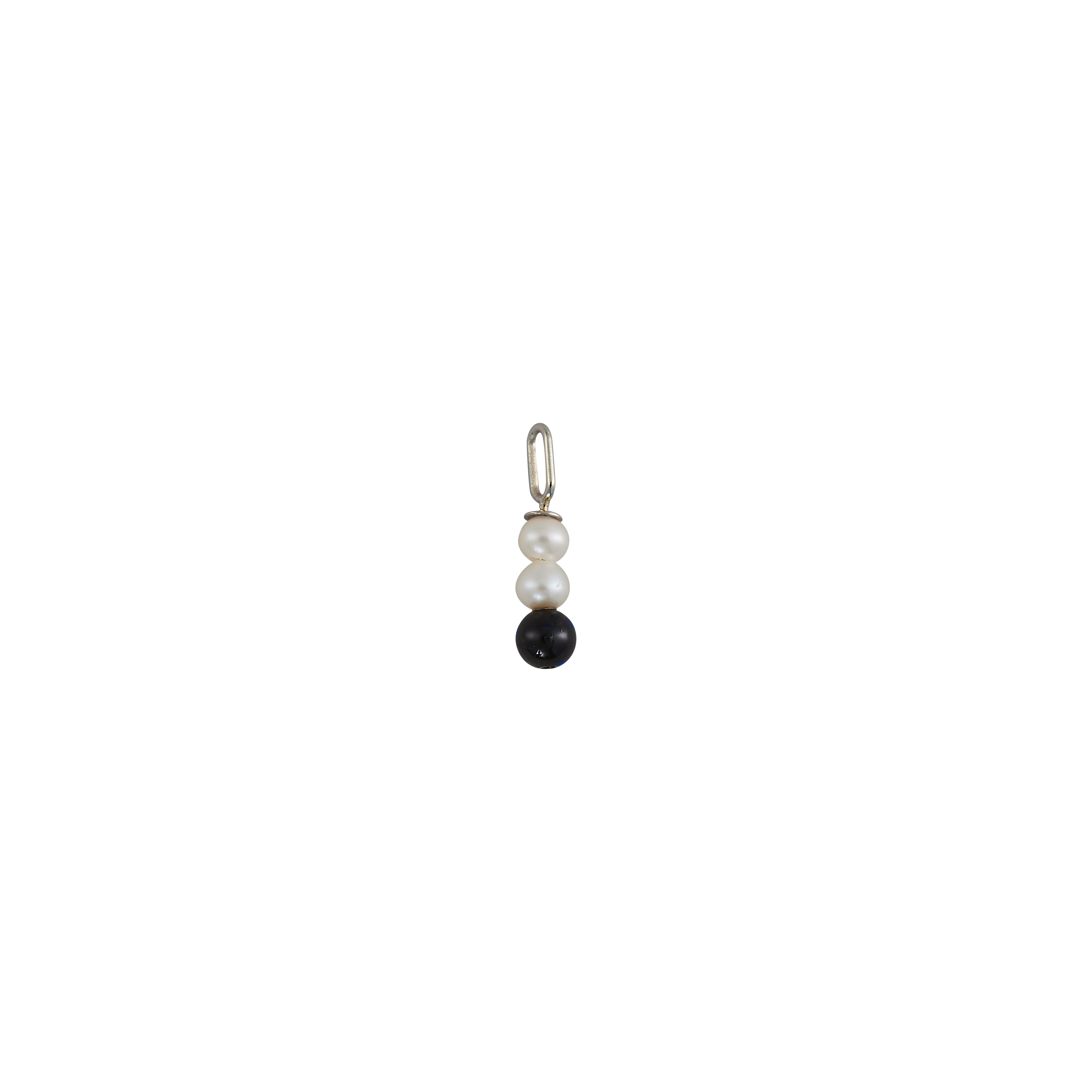 Design Letters Pearl Stick Charm 4 Mm Pendant Silver Plated, Black Agate