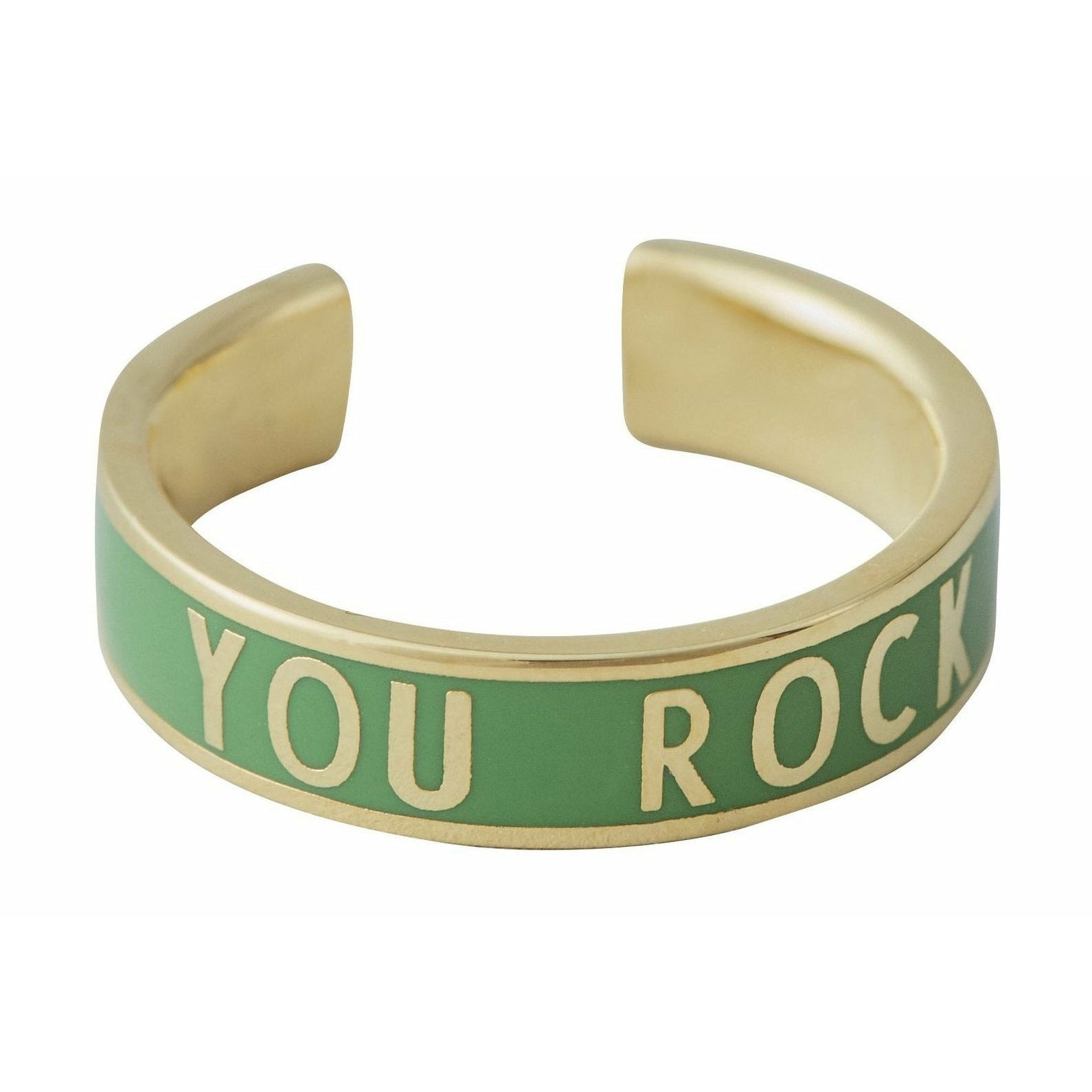 Designové písmena Word Candy Ring You Rock Brass Gold Platted, Green