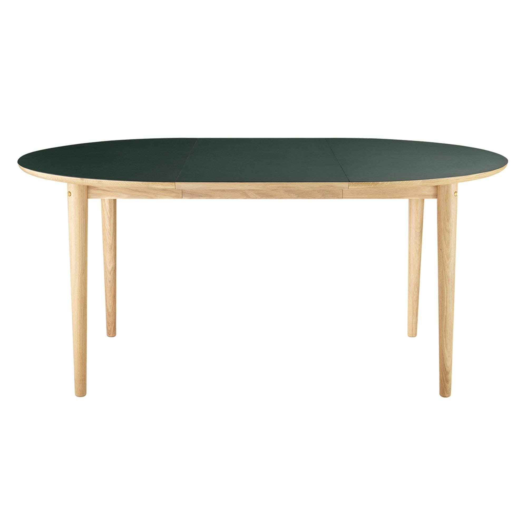 FDB Møbler C62 E Jídelní stůl s funkcí vytáhnout, přírodní/tmavě zelená linoleum
