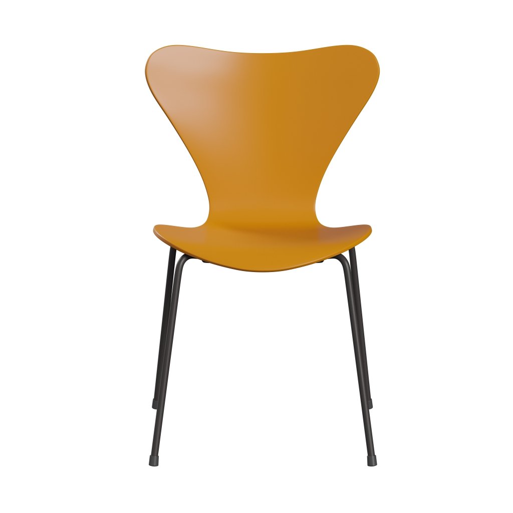 Fritz Hansen 3107 Chair Unupholstered, Warm Graphite/Lacquered Burnt Yellow