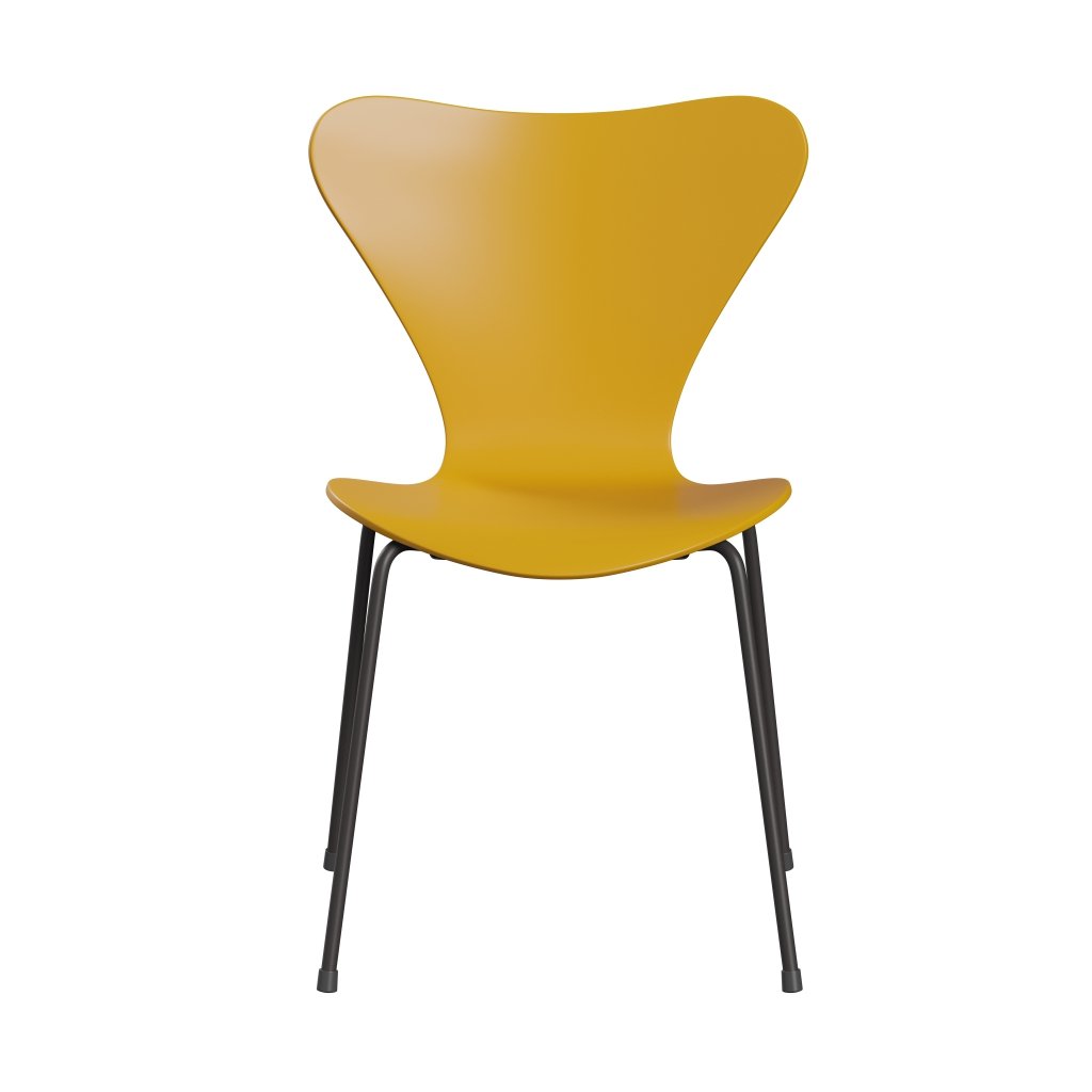 Fritz Hansen 3107 Chair Unupholstered, Warm Graphite/Lacquered True Yellow