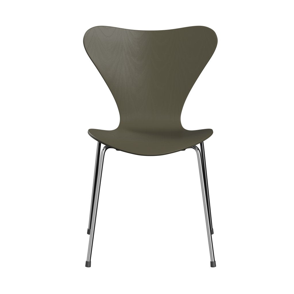 Fritz Hansen 3107 Židle Unuppolstered, Chrome/Dared Ash Olive Green