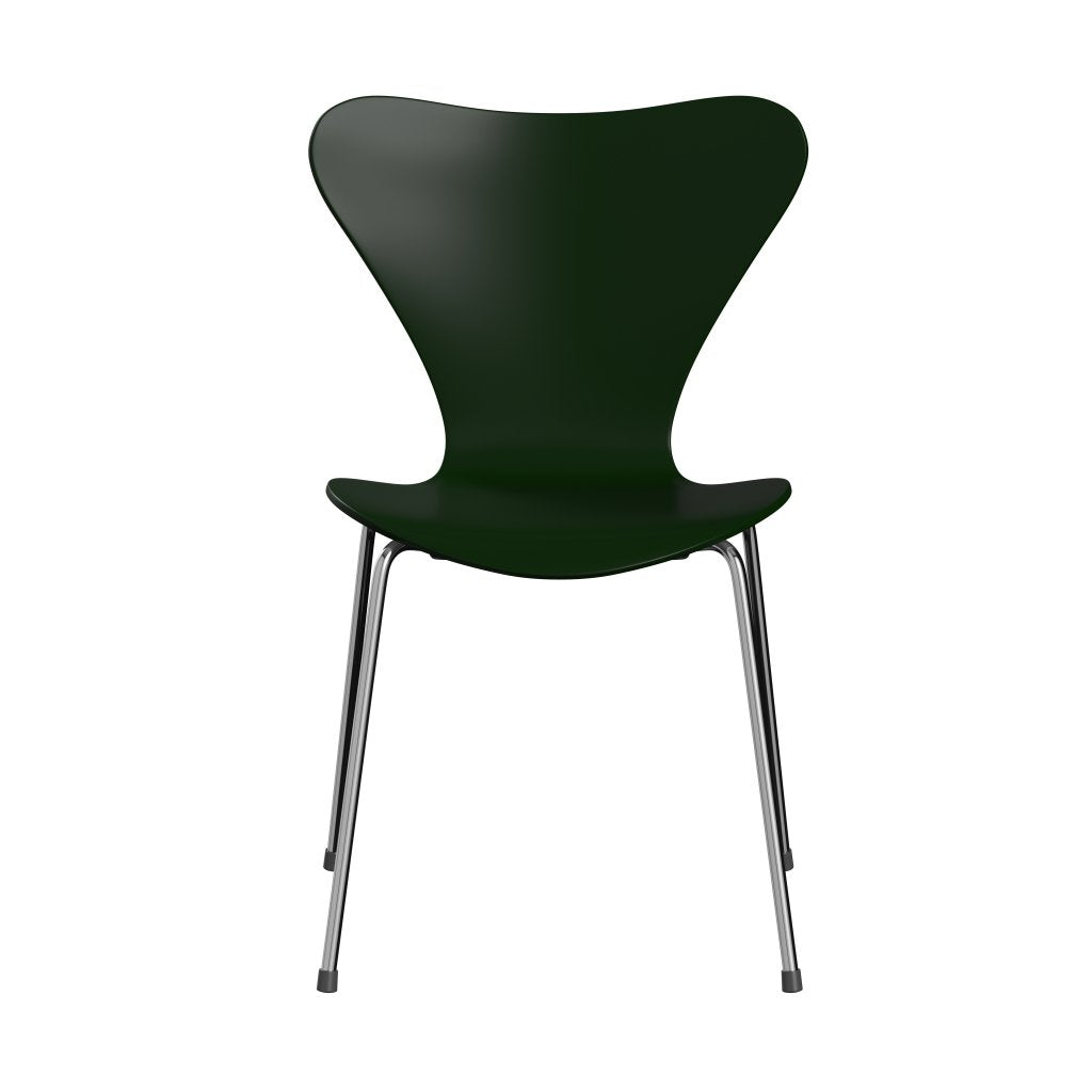 Fritz Hansen 3107 Chair Unupholstered, Chrome/Lacquered Evergreen