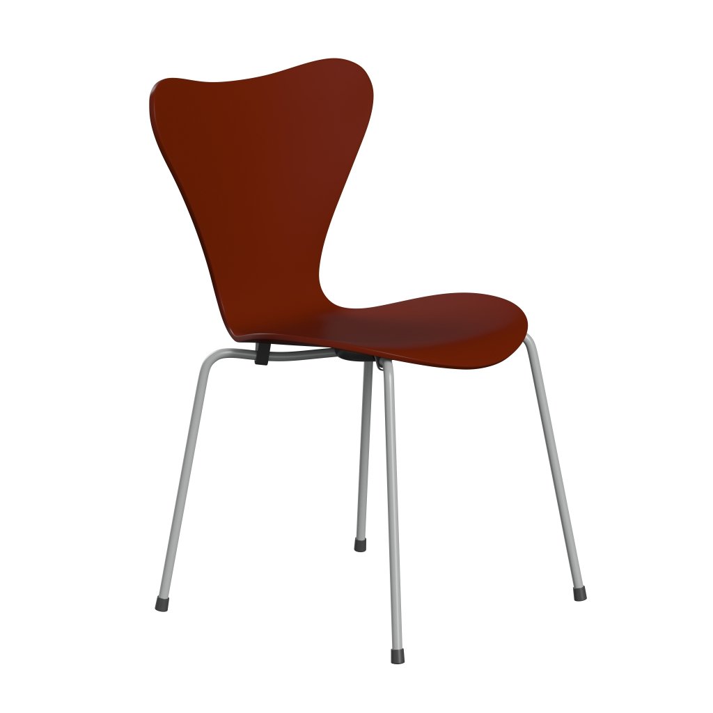 Fritz Hansen 3107 Chair Unupholstered, Nine Grey/Lacquered Venetian Red