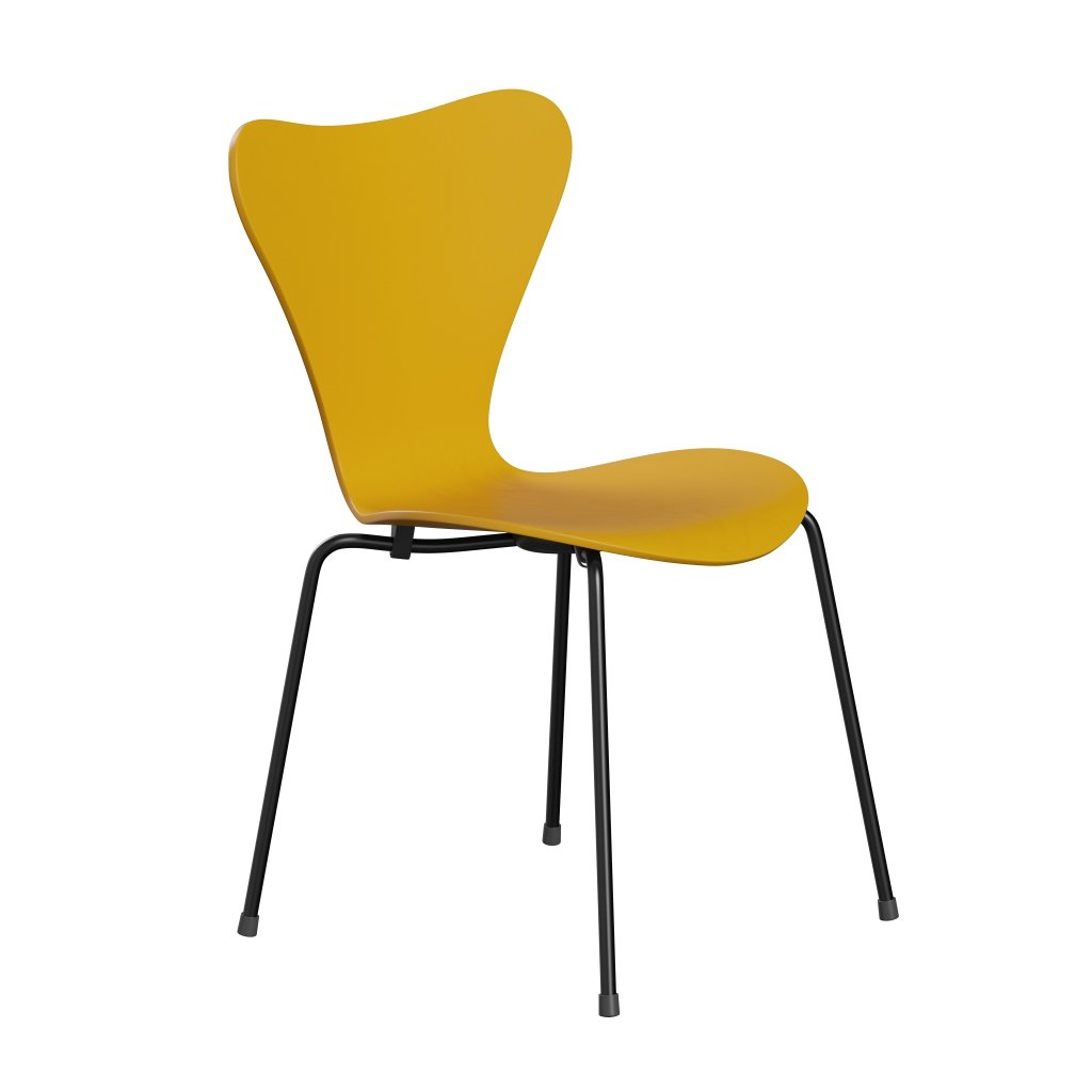 Fritz Hansen 3107 Židle Unuppolstered, černá/obarvená popel True Yellow