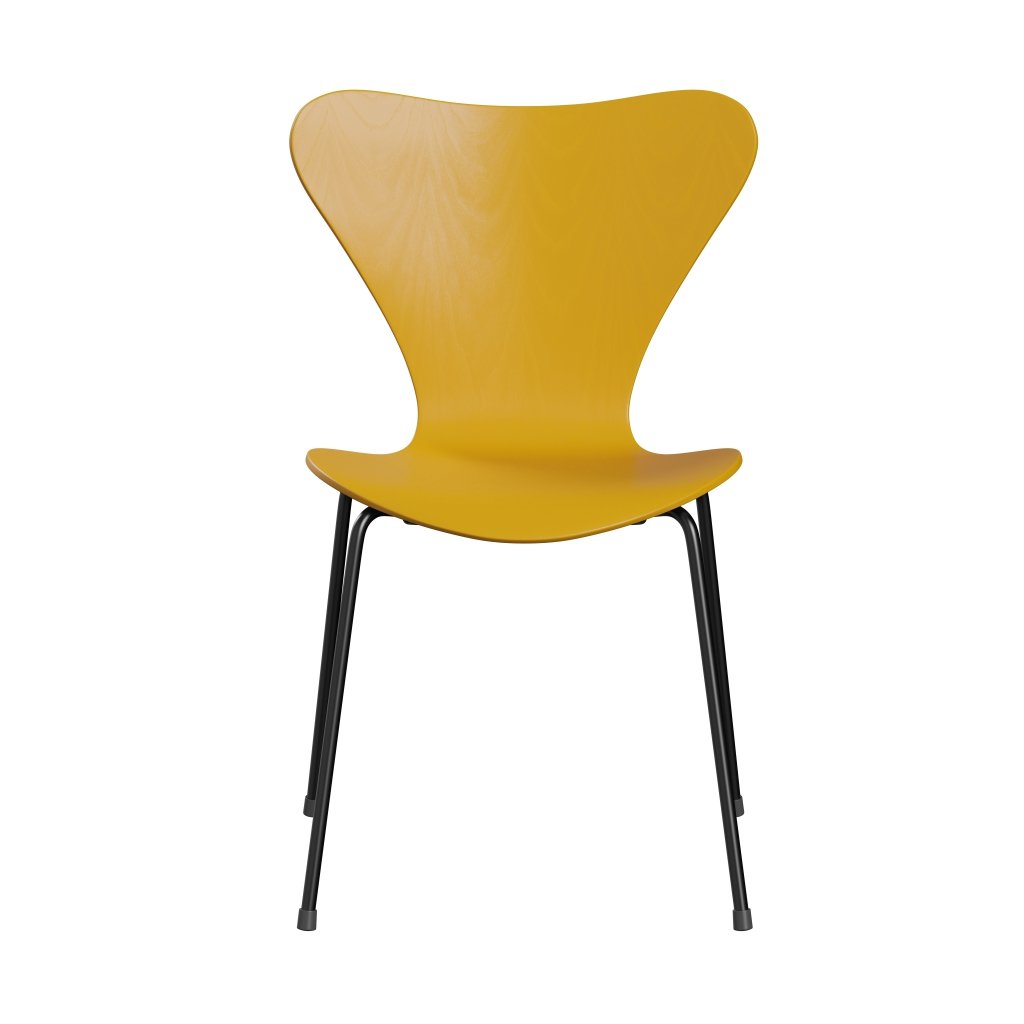 Fritz Hansen 3107 Židle Unuppolstered, černá/obarvená popel True Yellow