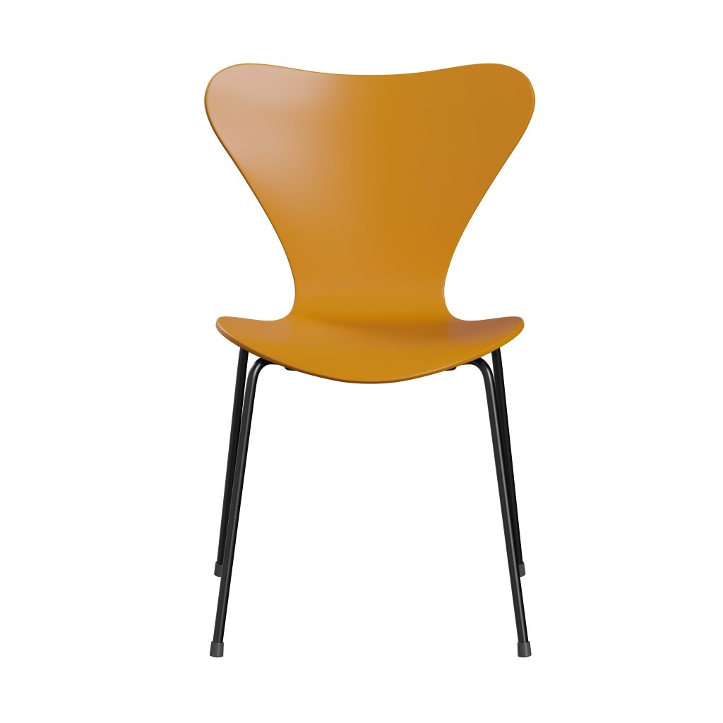 Fritz Hansen 3107 Chair Unupholstered, Black/Lacquered Burnt Yellow