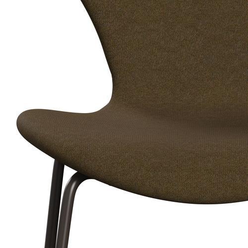 Fritz Hansen 3107 židle plné čalounění, hnědý bronz/plátno podzimní béžové