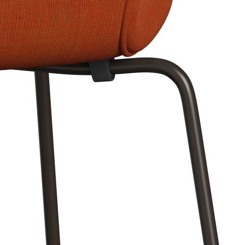 Fritz Hansen 3107 židle plné čalounění, hnědý bronz/plátno oranžové