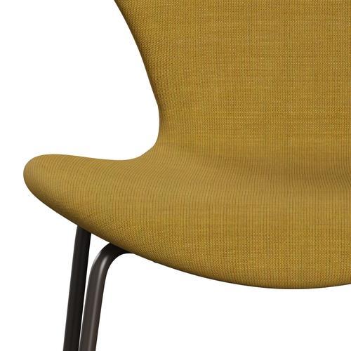 Fritz Hansen 3107 židle plné čalounění, hnědá bronzová/plátno hořčice