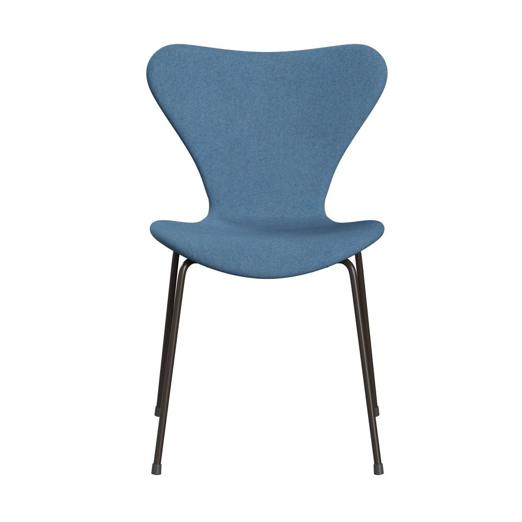 Fritz Hansen 3107 Chair Full Upholstery, Brown Bronze/Divina Melange Light Blue