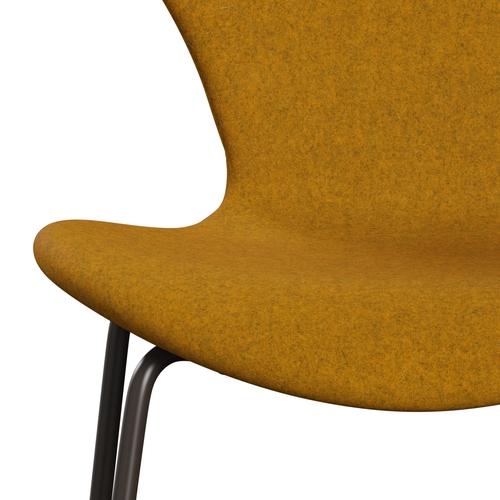 Fritz Hansen 3107 Chair Full Upholstery, Brown Bronze/Divina Melange Ochre Yellow