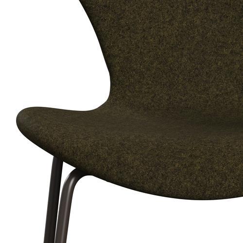 Fritz Hansen 3107 Chair Full Upholstery, Brown Bronze/Divina Melange Dusty Olive