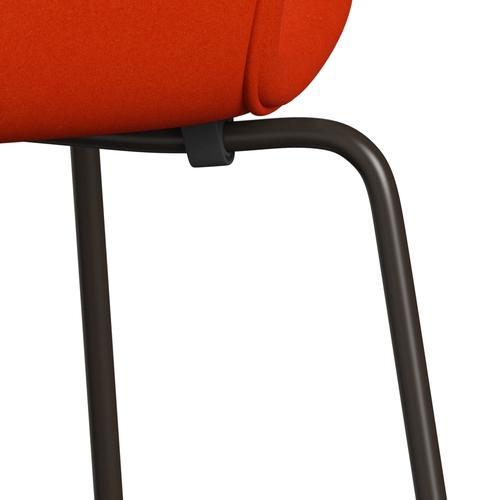 Fritz Hansen 3107 Chair Full Upholstery, Brown Bronze/Divina Orange/Red