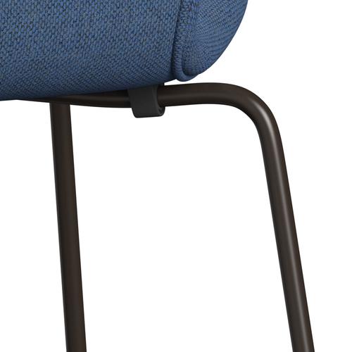 Fritz Hansen 3107 Chair Full Upholstery, Brown Bronze/Re Wool Blue/Natural