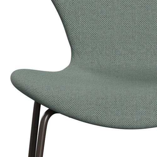 Fritz Hansen 3107 Chair Full Upholstery, Brown Bronze/Re Wool Light Aquamarine/Natural