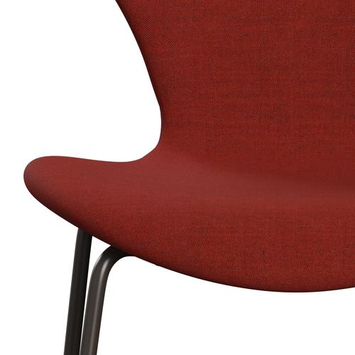 Fritz Hansen 3107 Chair Full Upholstery, Brown Bronze/Remix Dark Deep Red